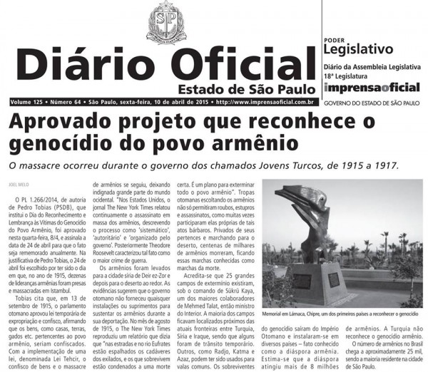 Brasil Sao Paulo Diario Oficial Genocide recognition